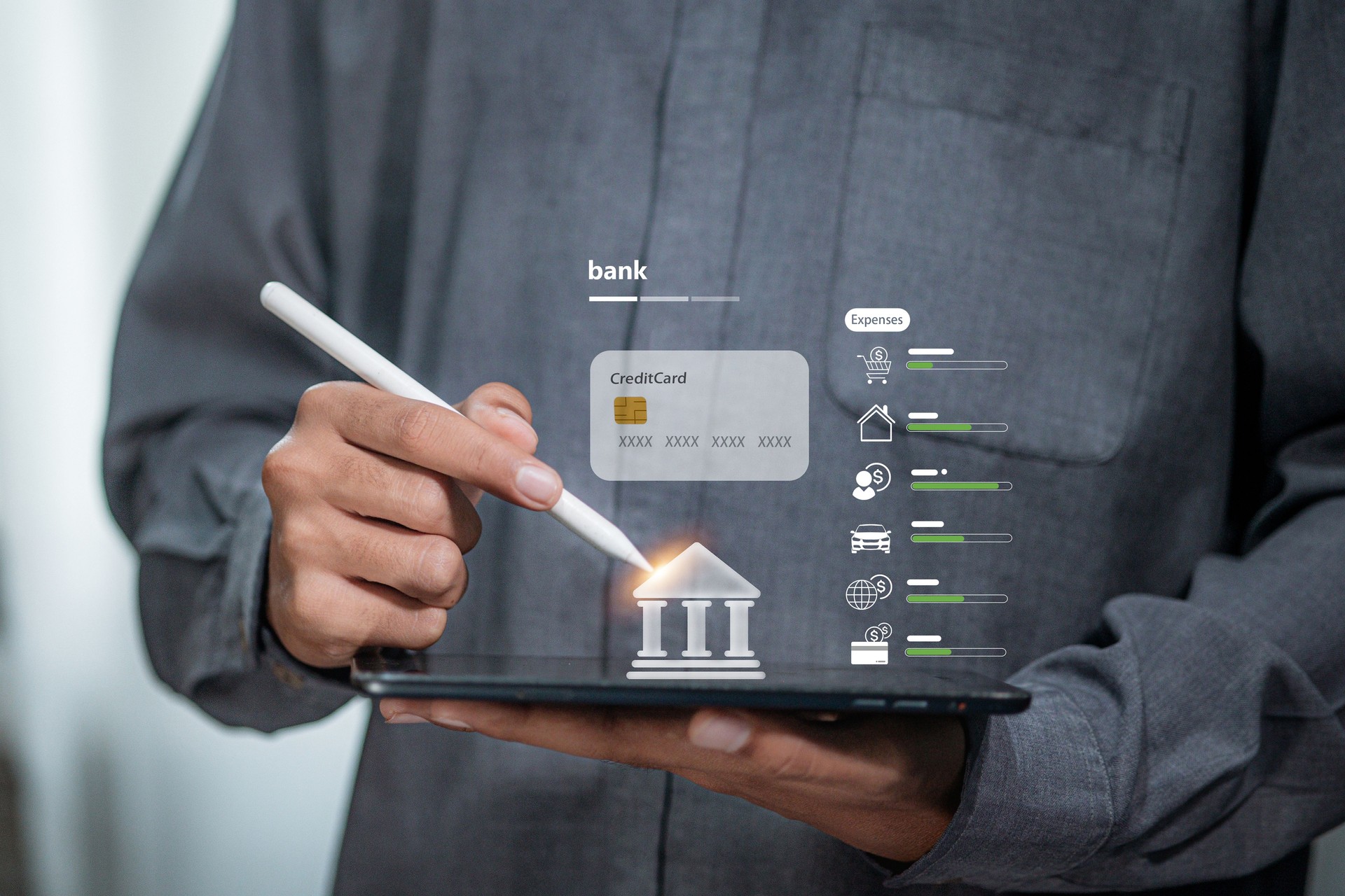 Digital Banking Management Tablet and Credit Card Interface